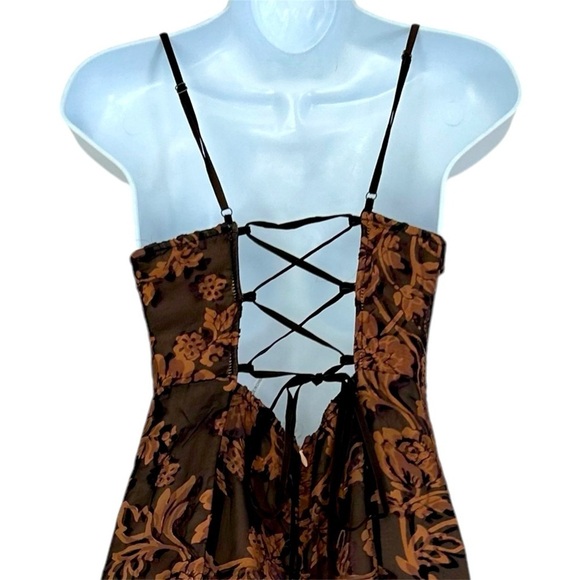 Y2K Brown Velvet Burnout Midi Dress Size S Fairy Grunge - Picture 7 of 13